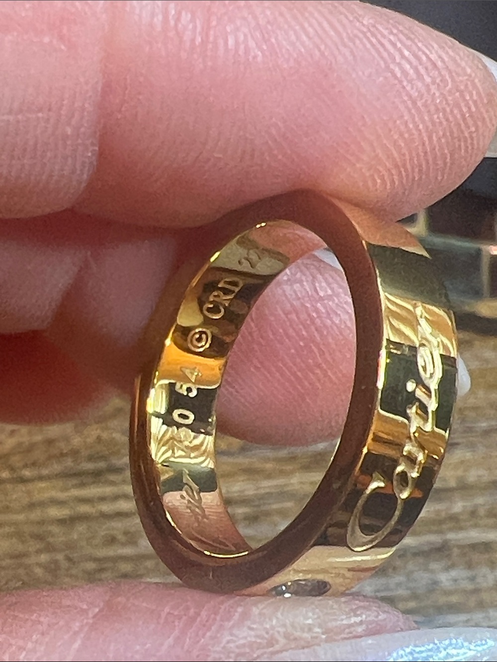 Stainless Steel Polished Gold Engraved Band Ring - Size 7